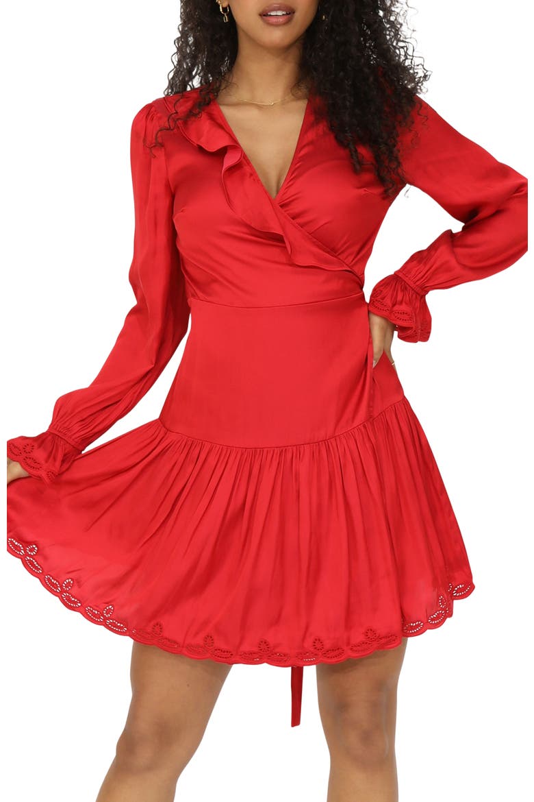 Wild Flower Embroidered Wrap Dress, Alternate, color, Red