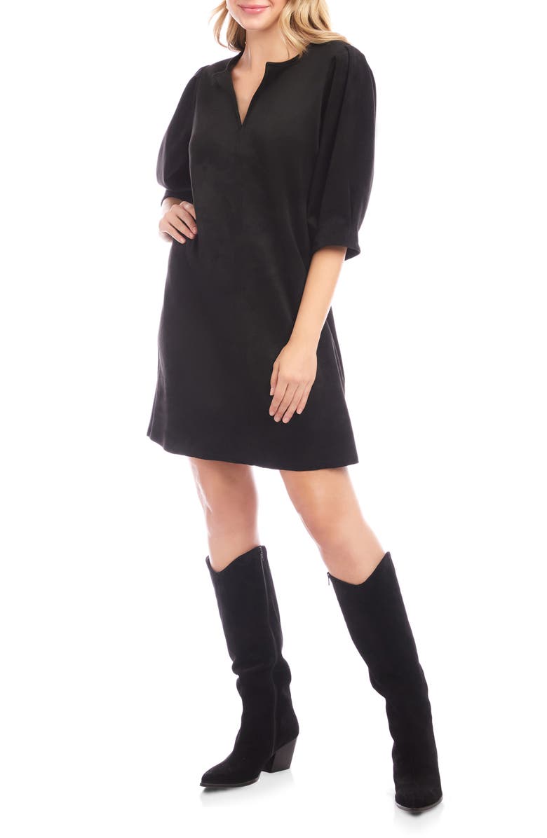 Karen Kane Faux Suede Puff Sleeve Shift Minidress, Alternate, color, Black