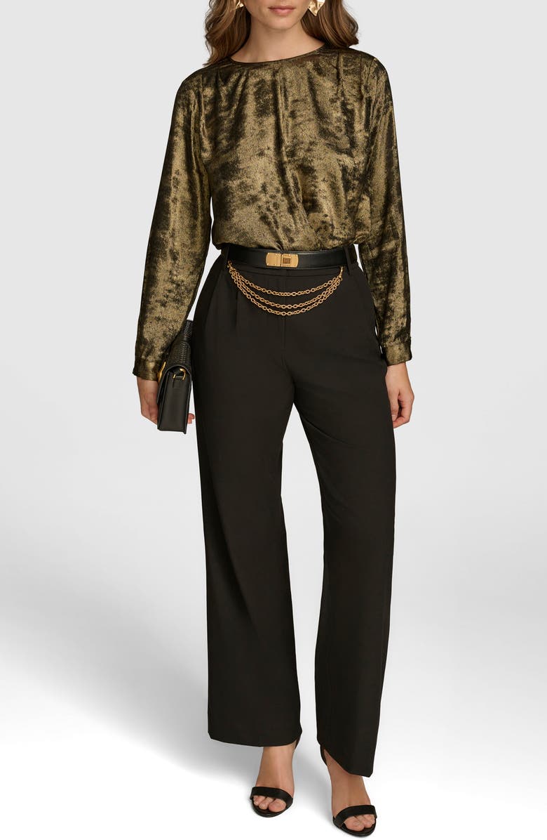 Donna Karan New York Chain Belt Wide Leg Pants, Alternate, color, Black