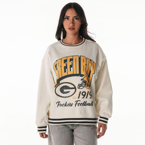 The Wild Collective Cream Green Bay Packers Oversized Vintage French Terry Sweatshirt In White
