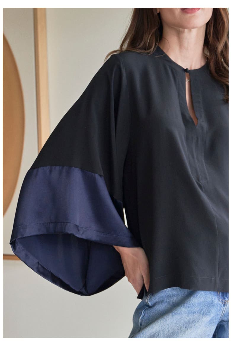 Silk Wide Sleeve Top, Alternate, color, BlackNavy
