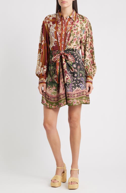 Farm Rio Tie-detailed Floral-print Twill Mini Shirt Dress In Multi
