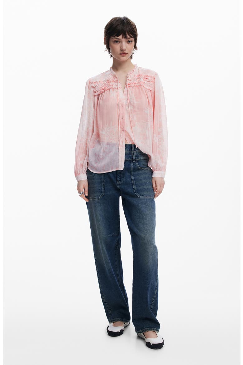 Ruffle Metallic Tie Neck Top, Alternate, color, PINK