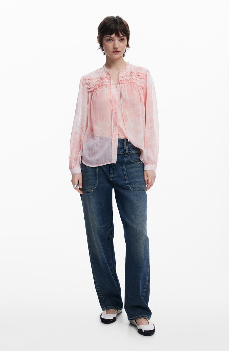 Desigual Ruffle Metallic Tie Neck Top, Alternate, color,