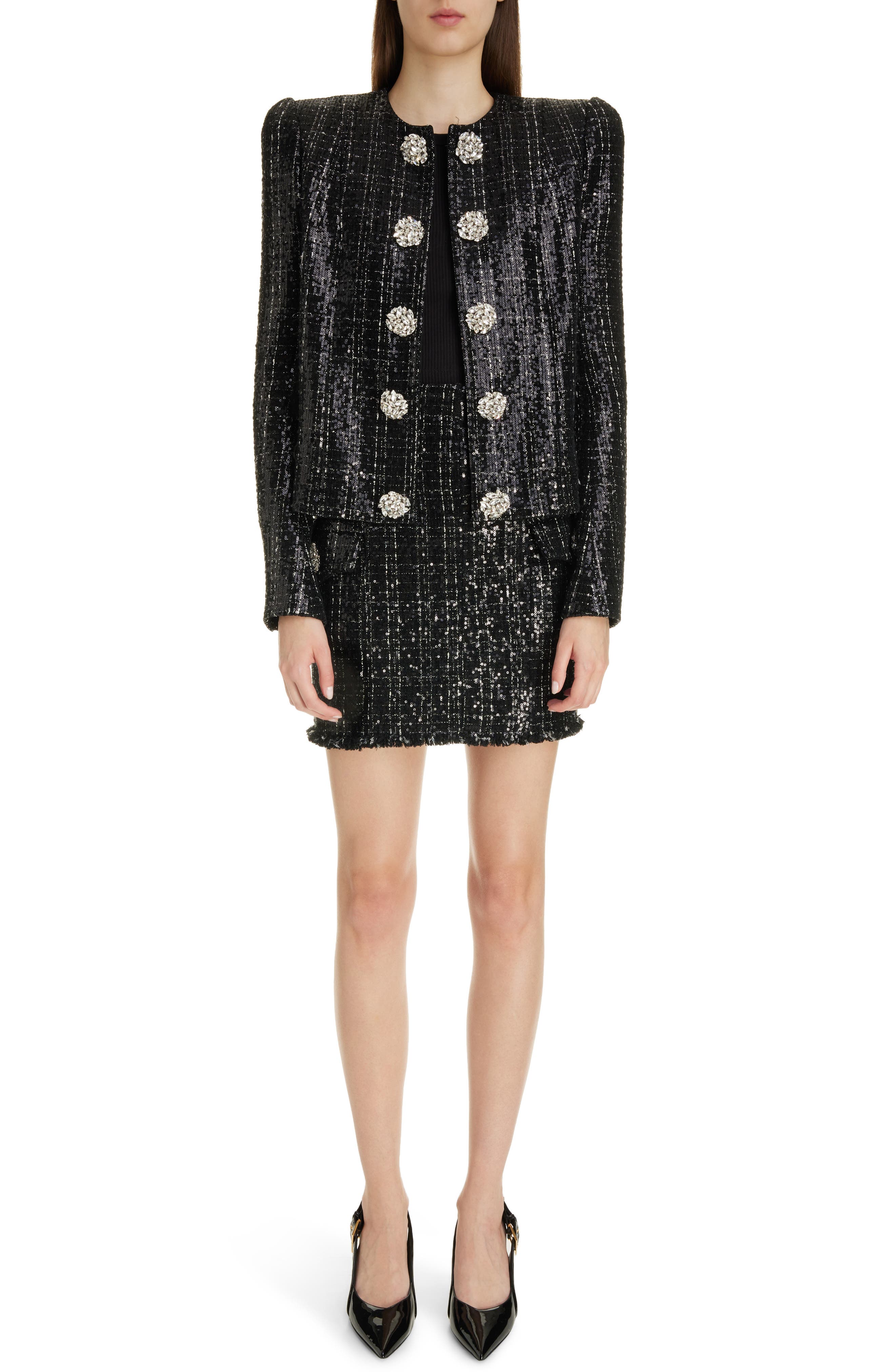 Crystal Button Sequin Tweed Jacket - image 2