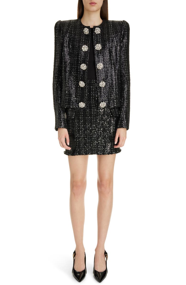Balmain Sequin Tweed Miniskirt, Alternate, color, 