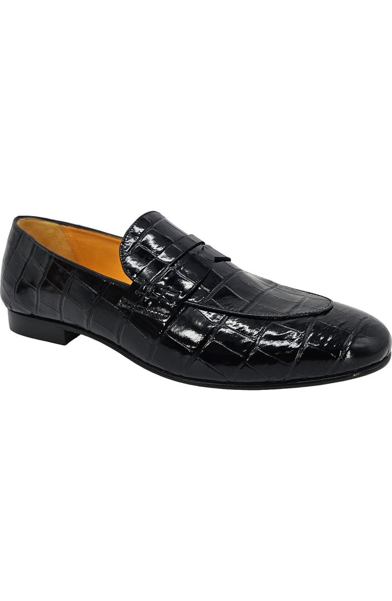 Madison Maison Flat Croc Embossed Loafer, Alternate, color, Black