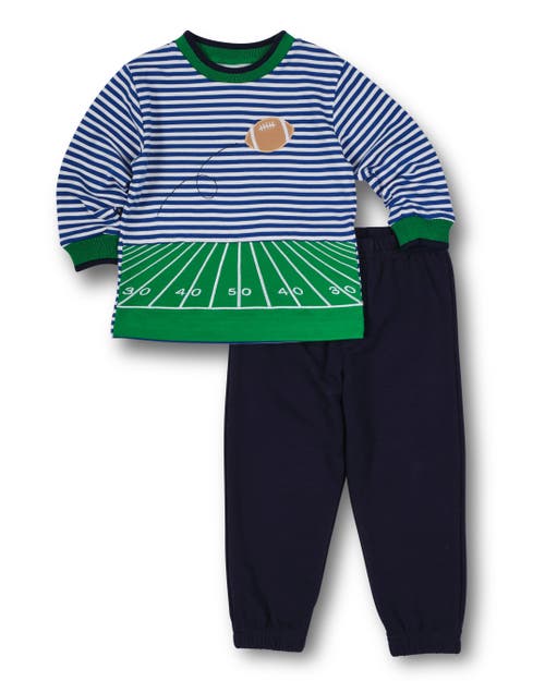 Florence Eiseman Stripe Performance Knit Half Zip With Sports Crest In Blue