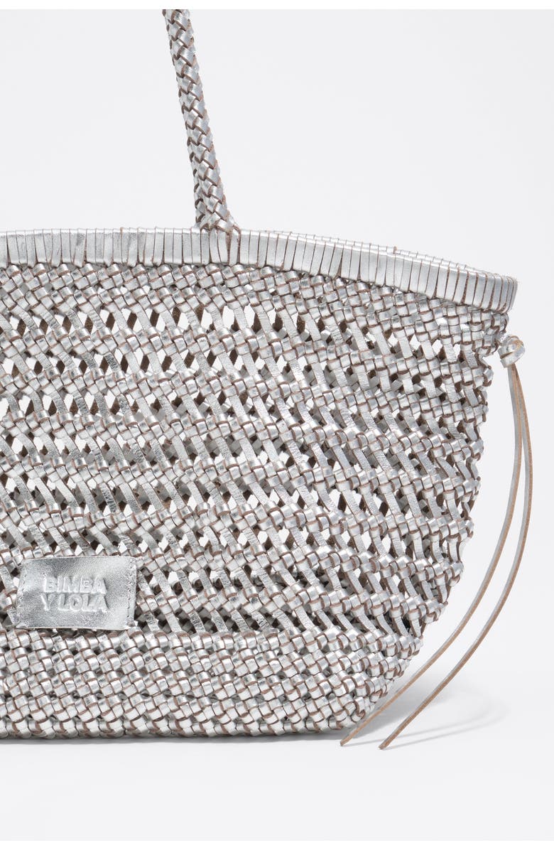 Bimba y Lola Plaited Leather Shopper Bag, Alternate, color, Silver