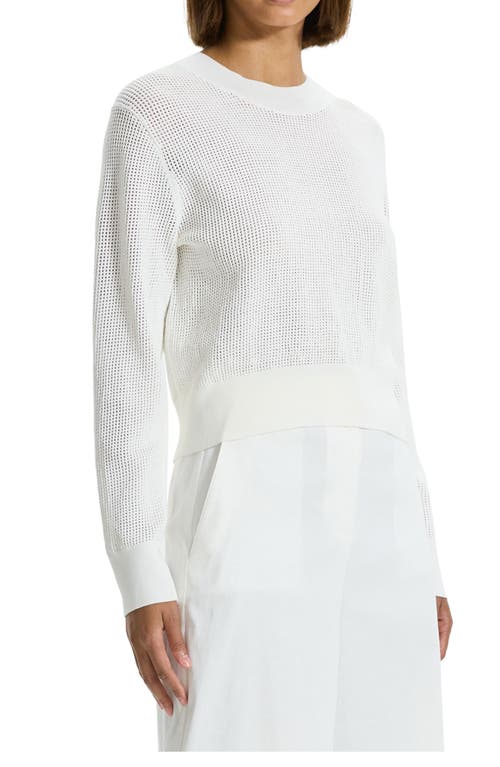Theory Mini Pointelle Stitch Long-sleeve Pullover Top In White
