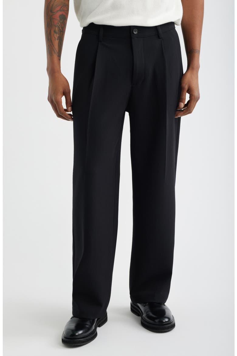 Relaxed Pleated Stretch Twill Pants, Main, color, BLACK