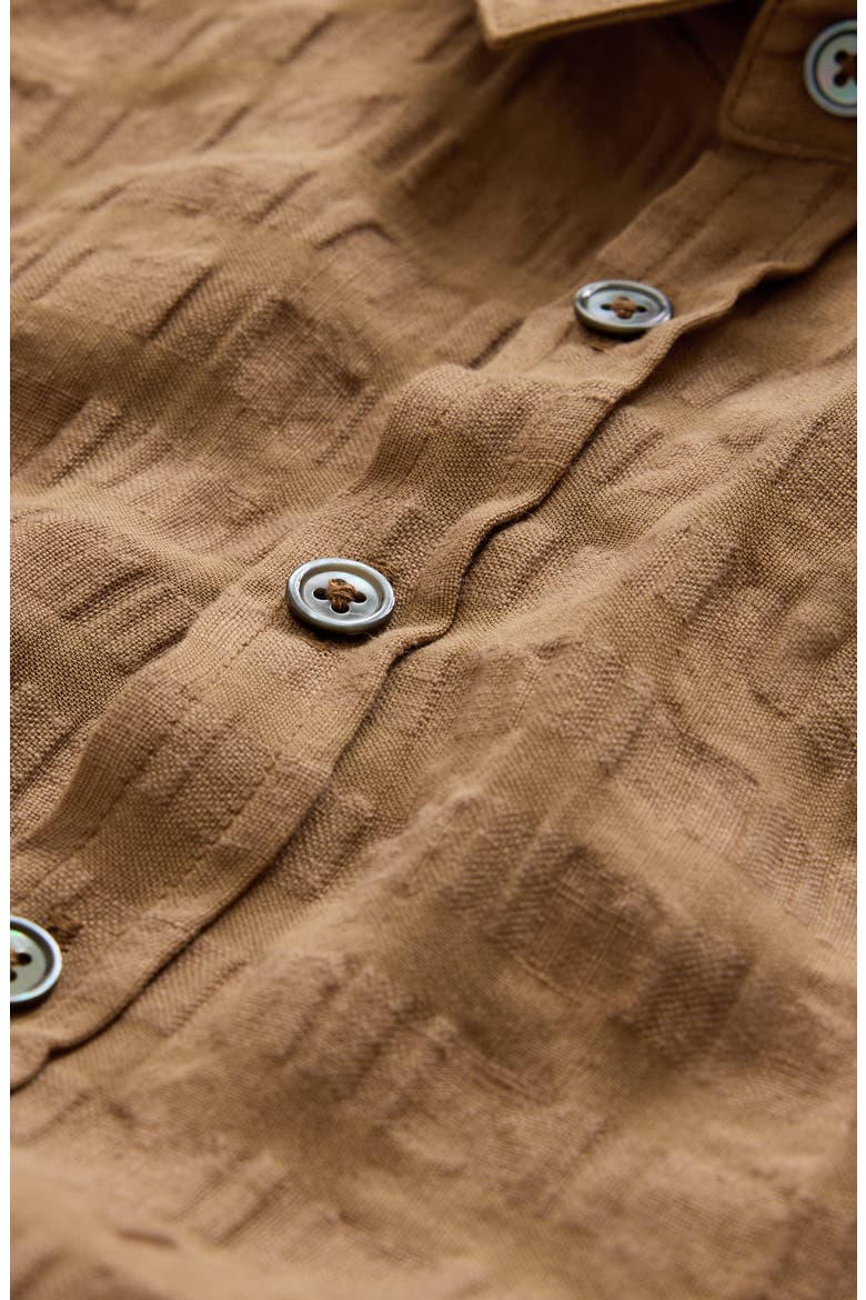 Slim Fit Geo Textured Linen & Cotton Button-Up Shirt, Alternate, color, LIGHT CARAMEL