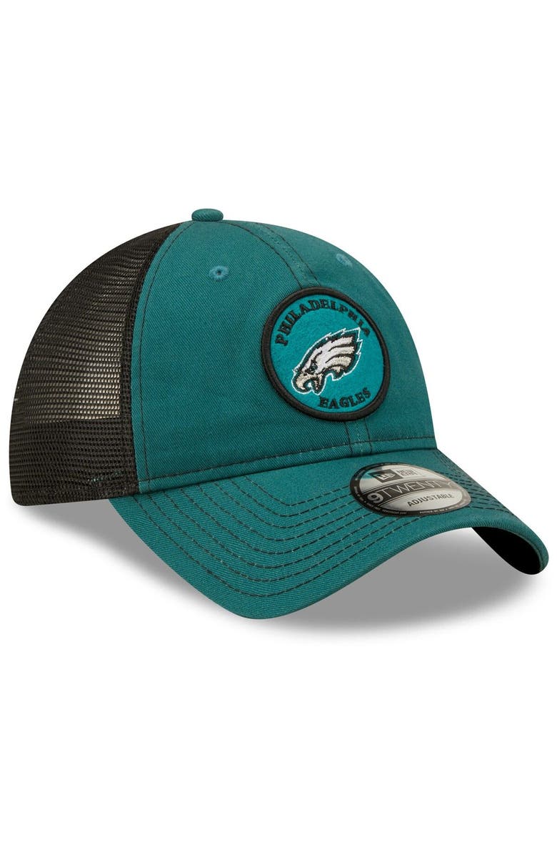 New Era Men's New Era Midnight Green/Black Philadelphia Eagles Circle 9TWENTY Trucker Snapback Hat, Alternate, color,