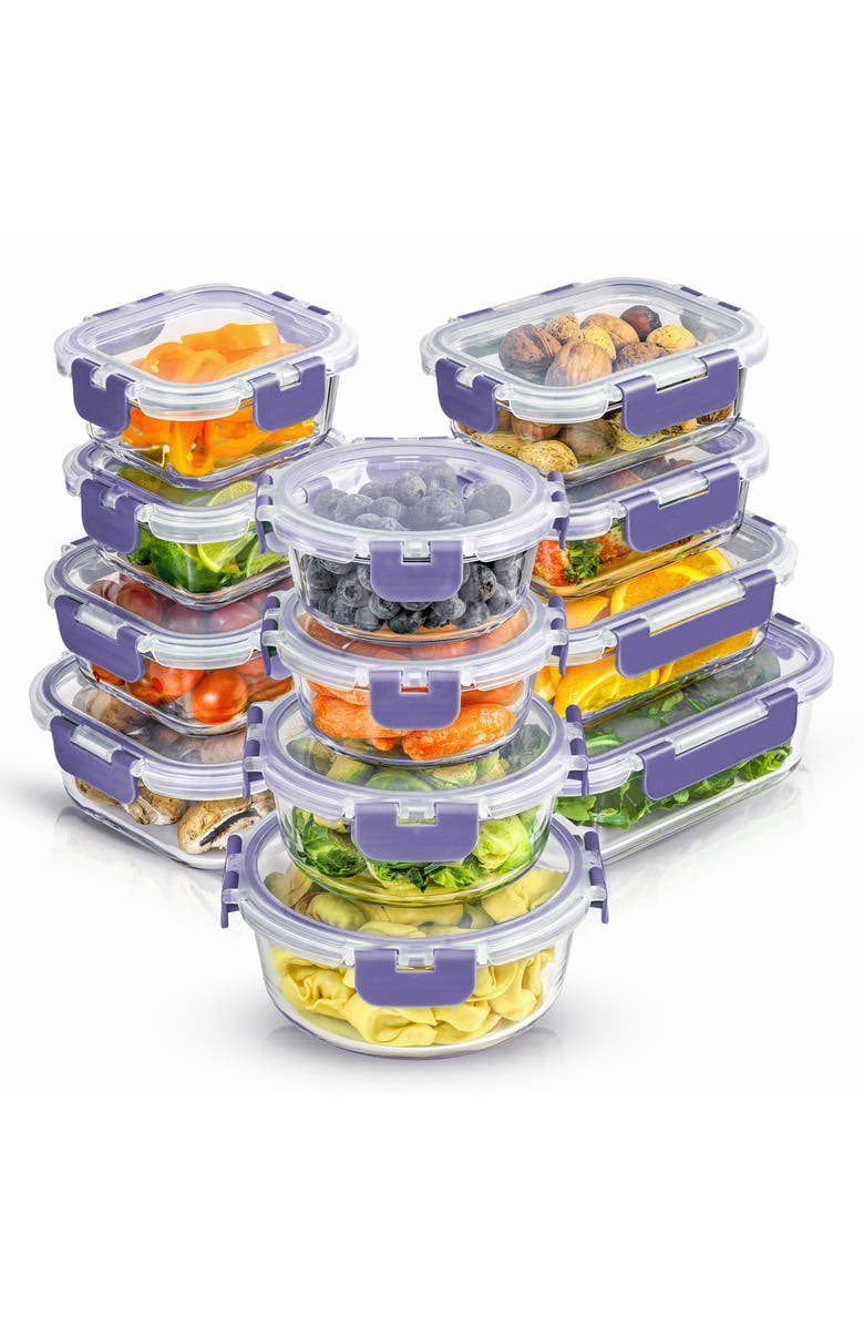 JoyJolt 24-Piece Glass Food Storage Containers with Lids, Alternate, color, Clear/ Purple