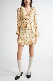 Valentino Garavani Polka Dot Long Sleeve Sheer Silk Organza Minidress