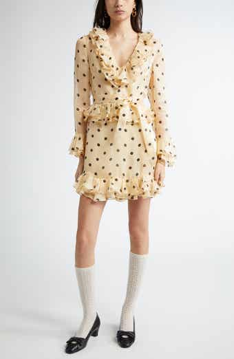Valentino Garavani Polka Dot Long Sleeve Sheer Silk Organza Minidress