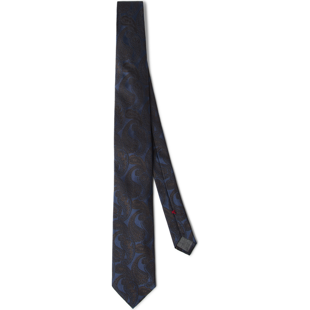Brunello Cucinelli Silk Tie With Pattern In Navy Blue