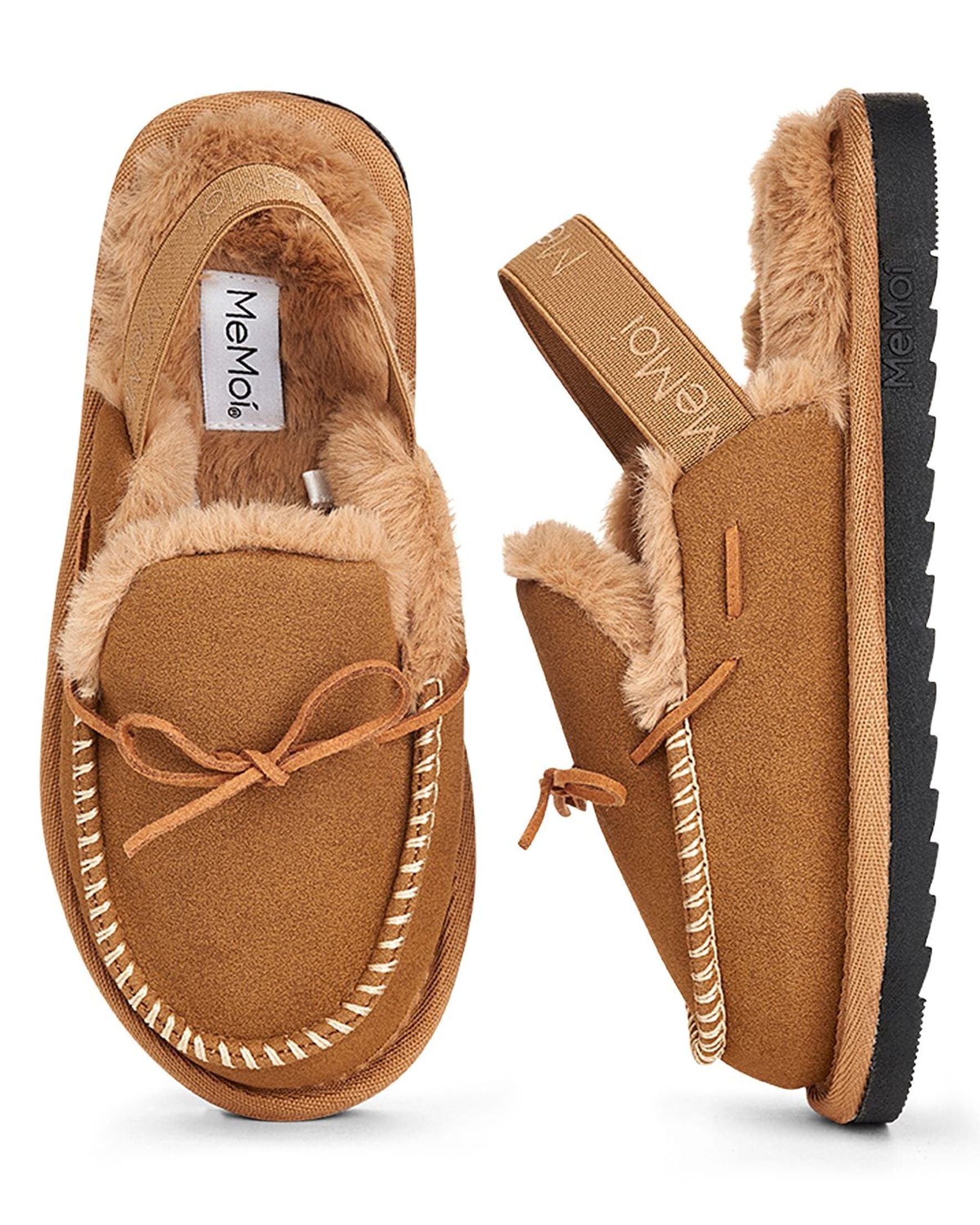 Kids' Bow-Trim Microsuede Moccasin Slide Slippers, Main, color, Tan