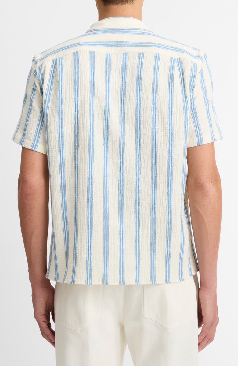 Vince Cabana Stripe Stretch Cotton Camp Shirt, Alternate, color, Blanco/Cabo Blue