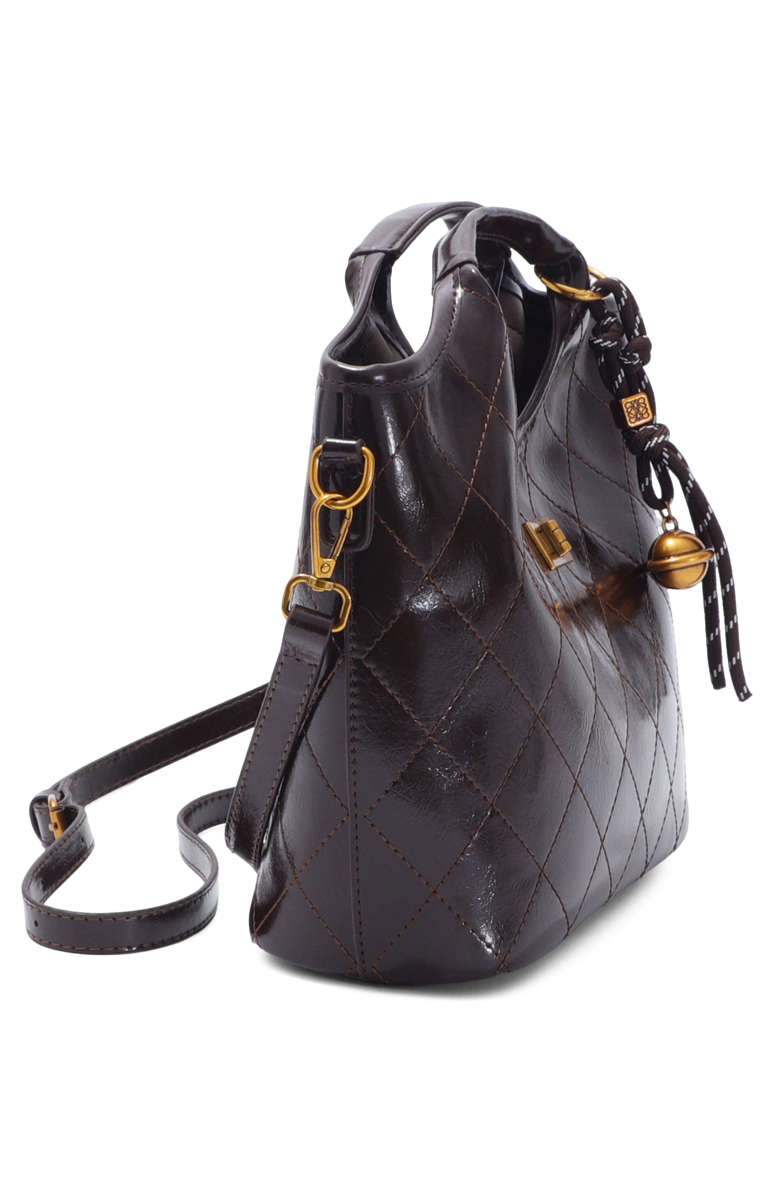 Quilted Faux Leather Handle Bag, Alternate, color, BROWN