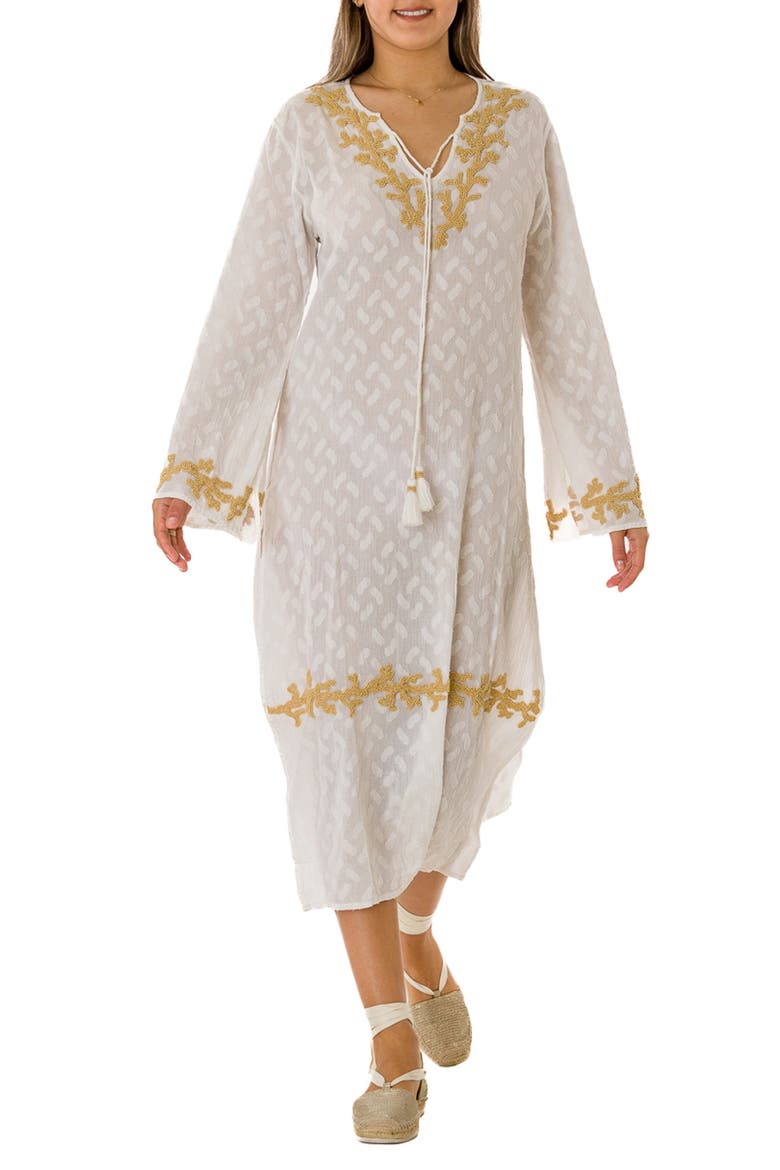 Embroidered Cotton Kaftan, Main, color, WHITE
