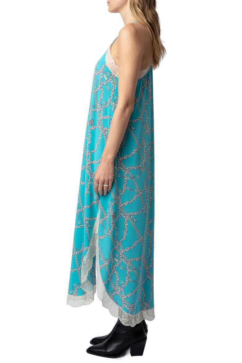 Ristyl Chaines Lace Trim Silk Maxi Dress, Alternate, color, AQUA