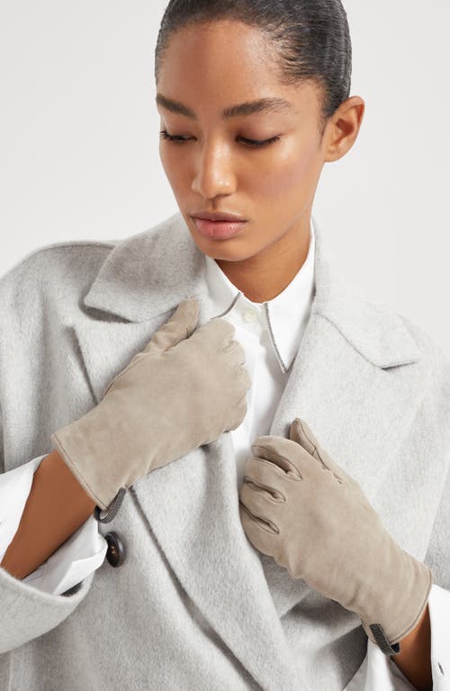 Brunello Cucinelli Suede Gloves In Light Grey