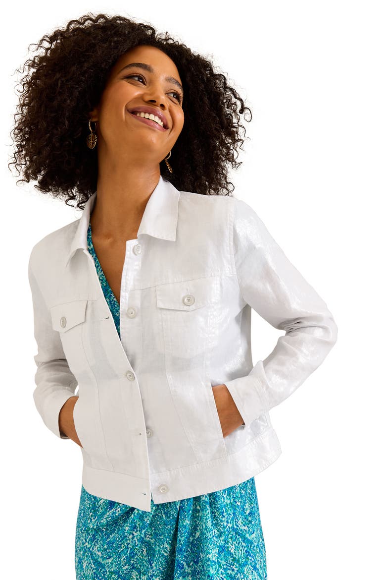 Two Palms Shimmer Linen Jacket, Alternate, color, WHITE