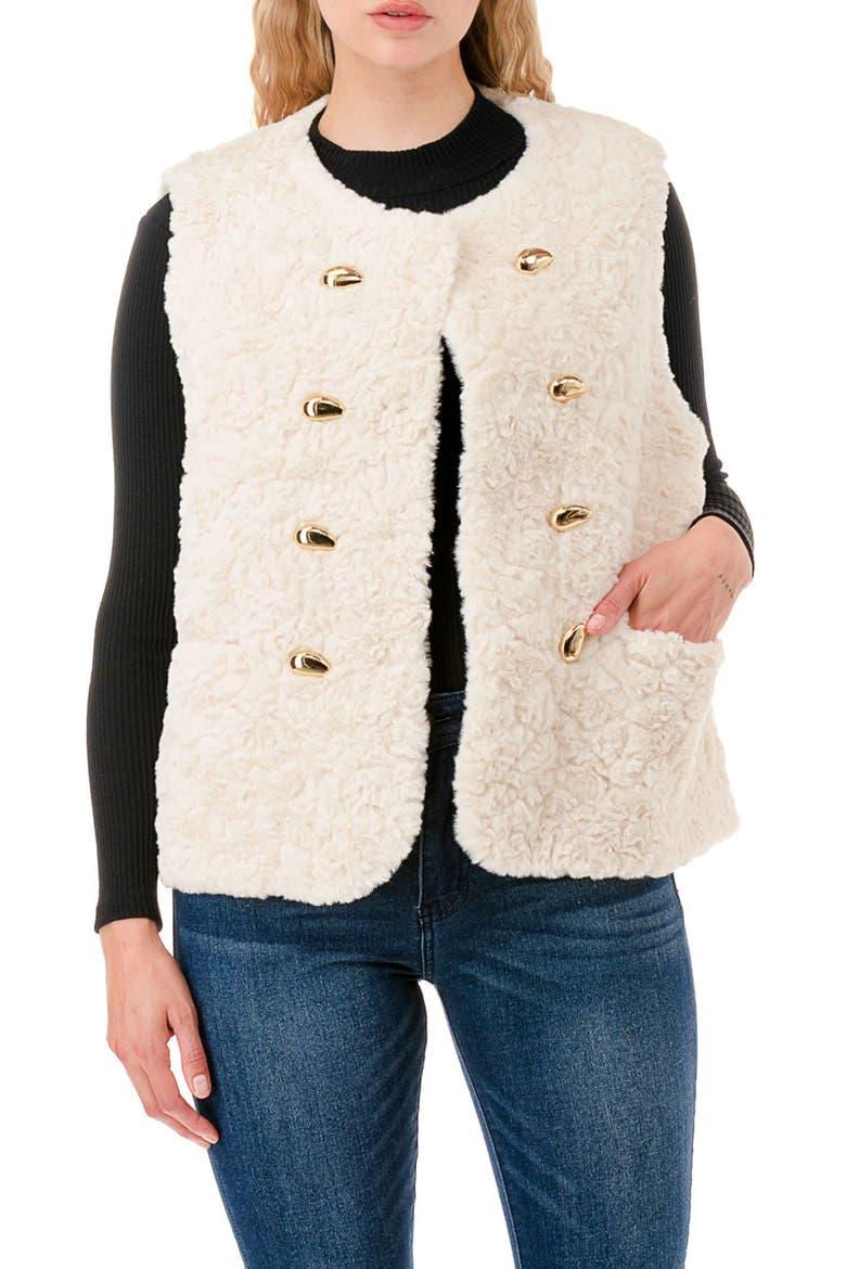 Faux Fur Vest, Main, color, IVORY