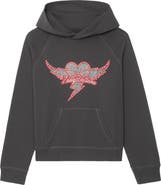 Zadig & Voltaire Georgy Heart Wings Strass Crystal Embellished Cotton Graphic Hoodie