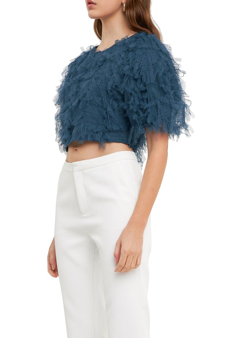 Gridded Tulle Crop Top, Alternate, color, NAVY