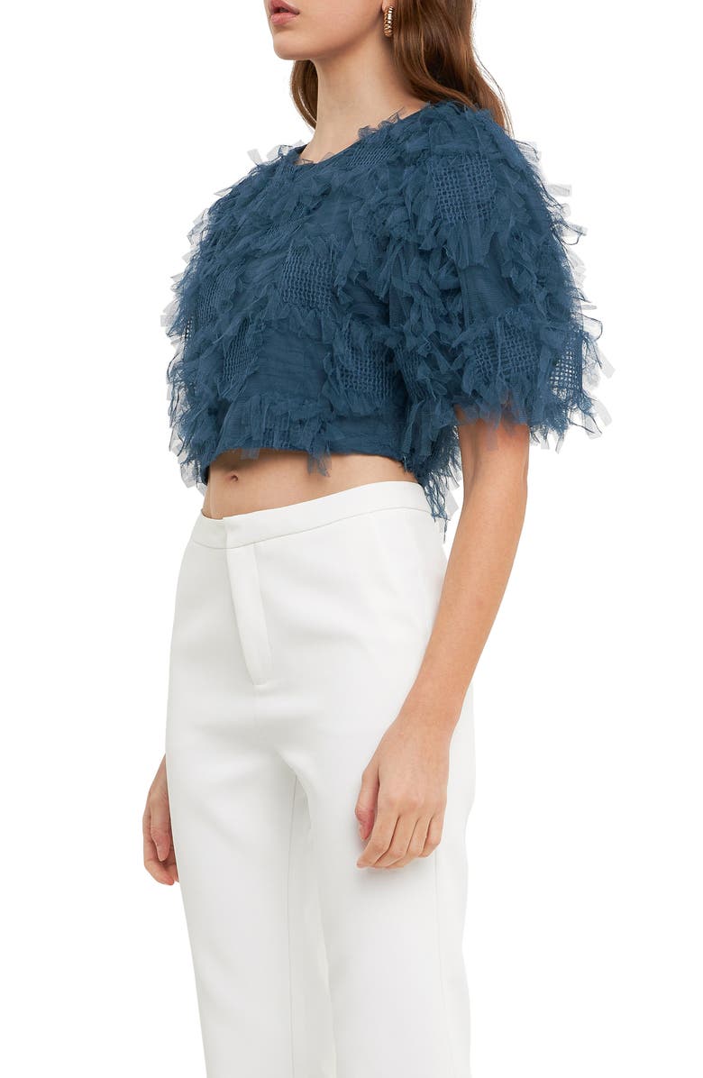 Endless Rose Gridded Tulle Crop Top, Alternate, color, Navy