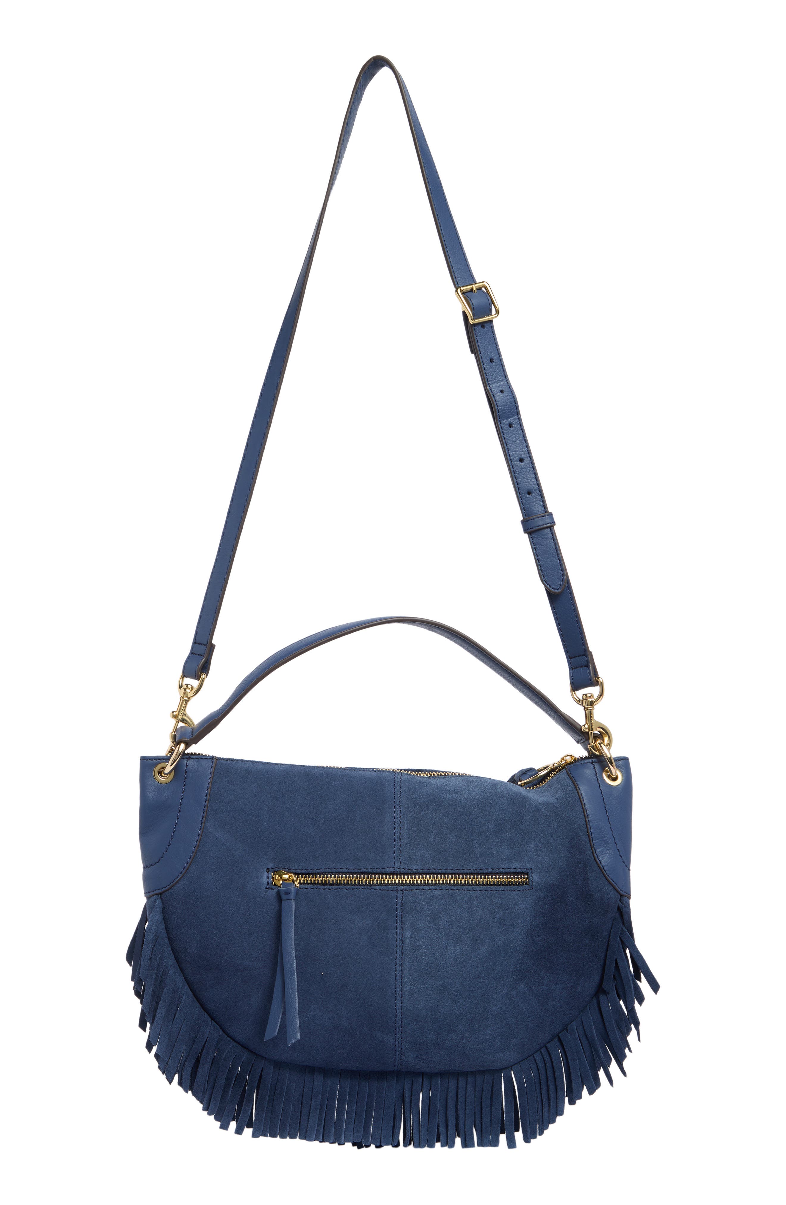 Dante Fringe Leather Shoulder Bag, Alternate, color, INDIGO SUEDE
