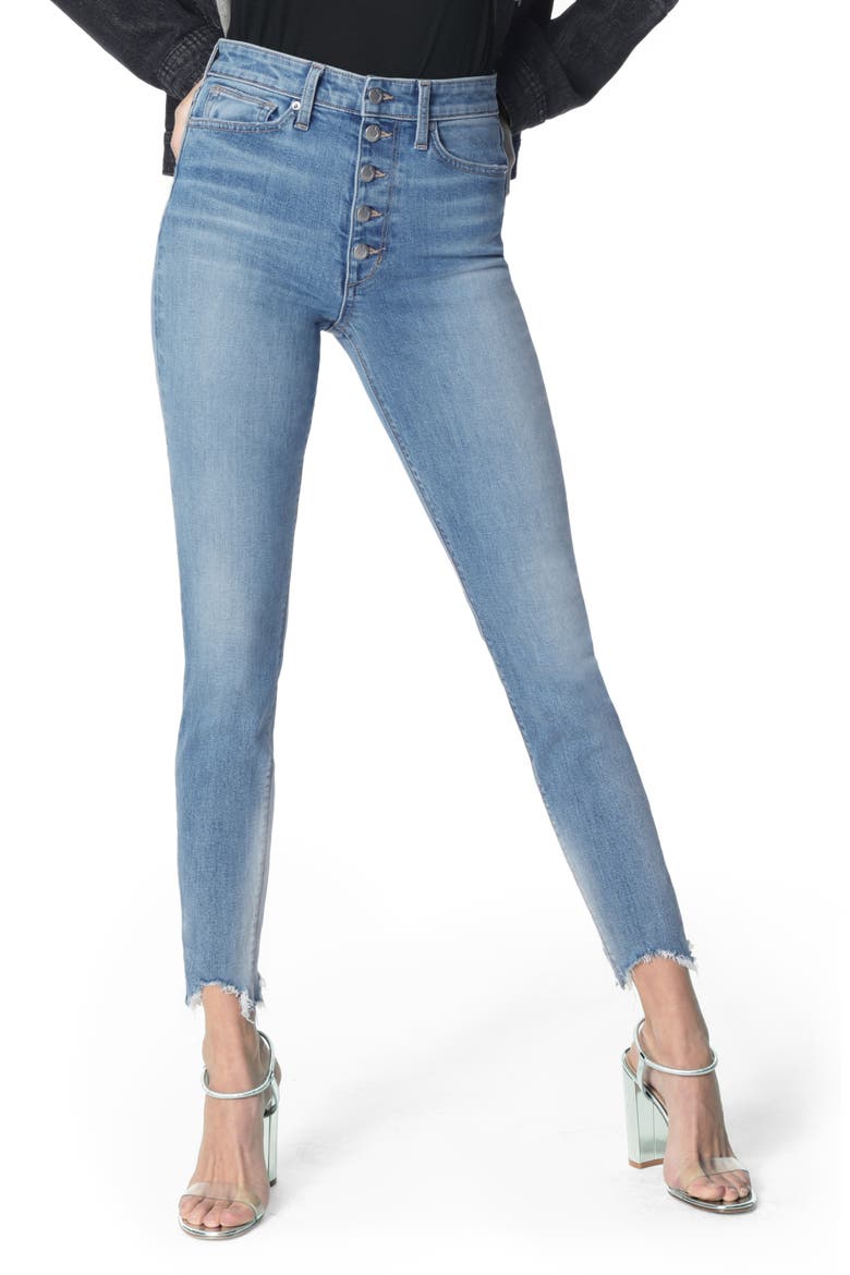 The Bella Chewed Hem Button Fly Ankle Skinny Jeans, Main, color, GINA