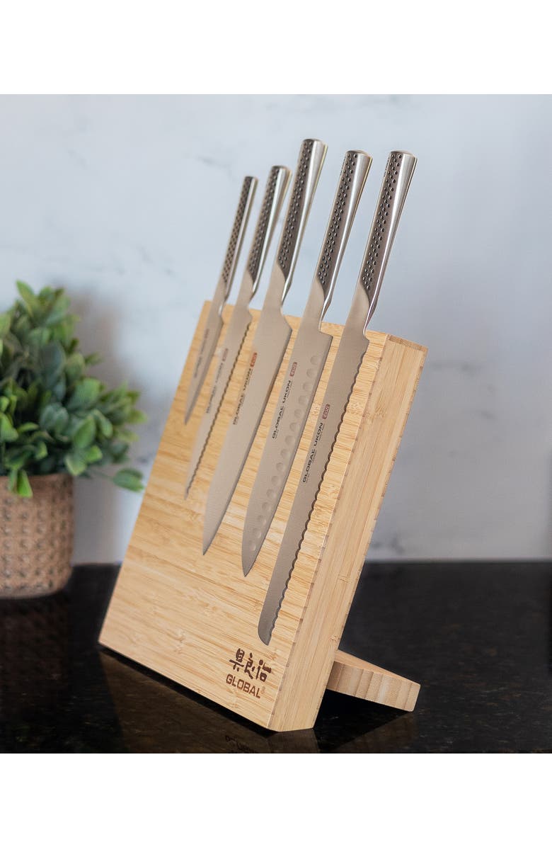 GLOBAL Bitoku Ukon Essentials 6 Piece Knife Set with Magnetic Block, Alternate, color, Bamboo