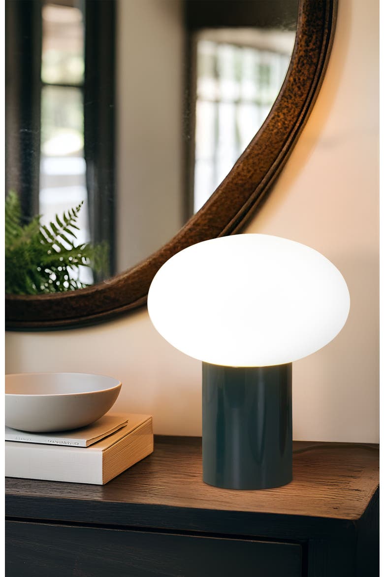 Ivy 9.5" Modern LED Table Lamp with Oval Frosted Glass Shade and Phone Charging USB-C Port, Alternate, color, Teal