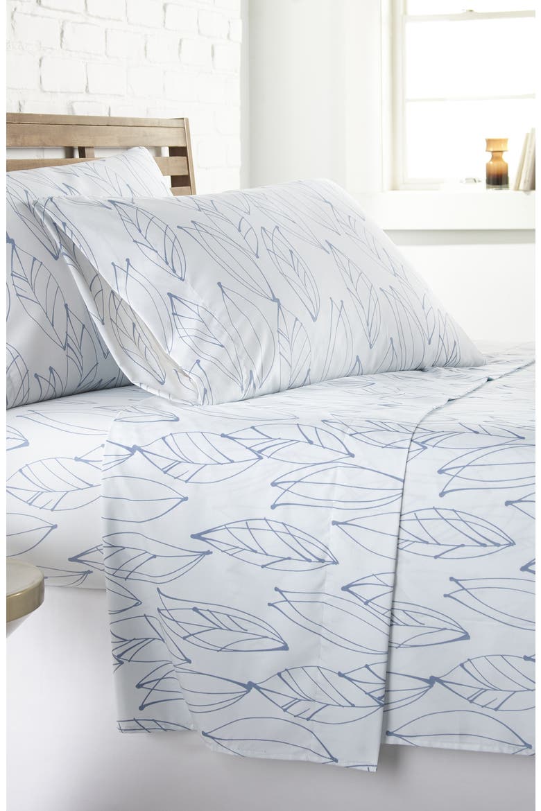 Premium Collection Ultra Soft Botanical Forest Sheet Set, Alternate, color, MODERN FOLIAGE WHITE/BLUE