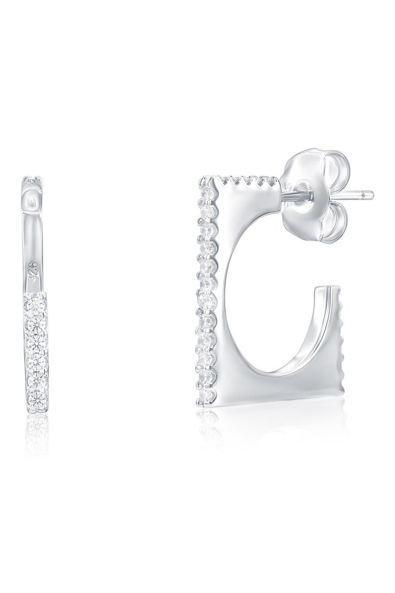 Cubic Zirconia Square Hoop Earrings, Alternate, color, WHITE