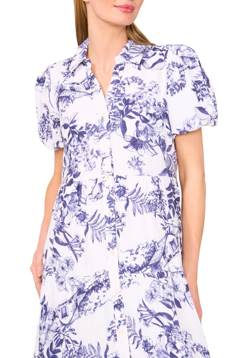 Floral Tiered Cotton Midi Shirtdress, Alternate, color, ULTRA WHITE