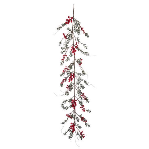 Red Berry & Tiny Leaf Garland 52"