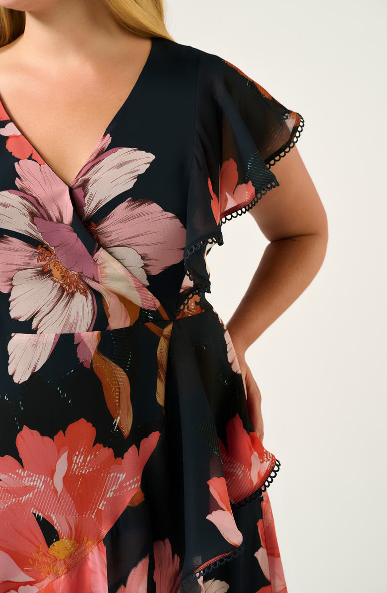 Estelle Elena Flutter Sleeve Midi Dress, Alternate, color, Navy/ Peony