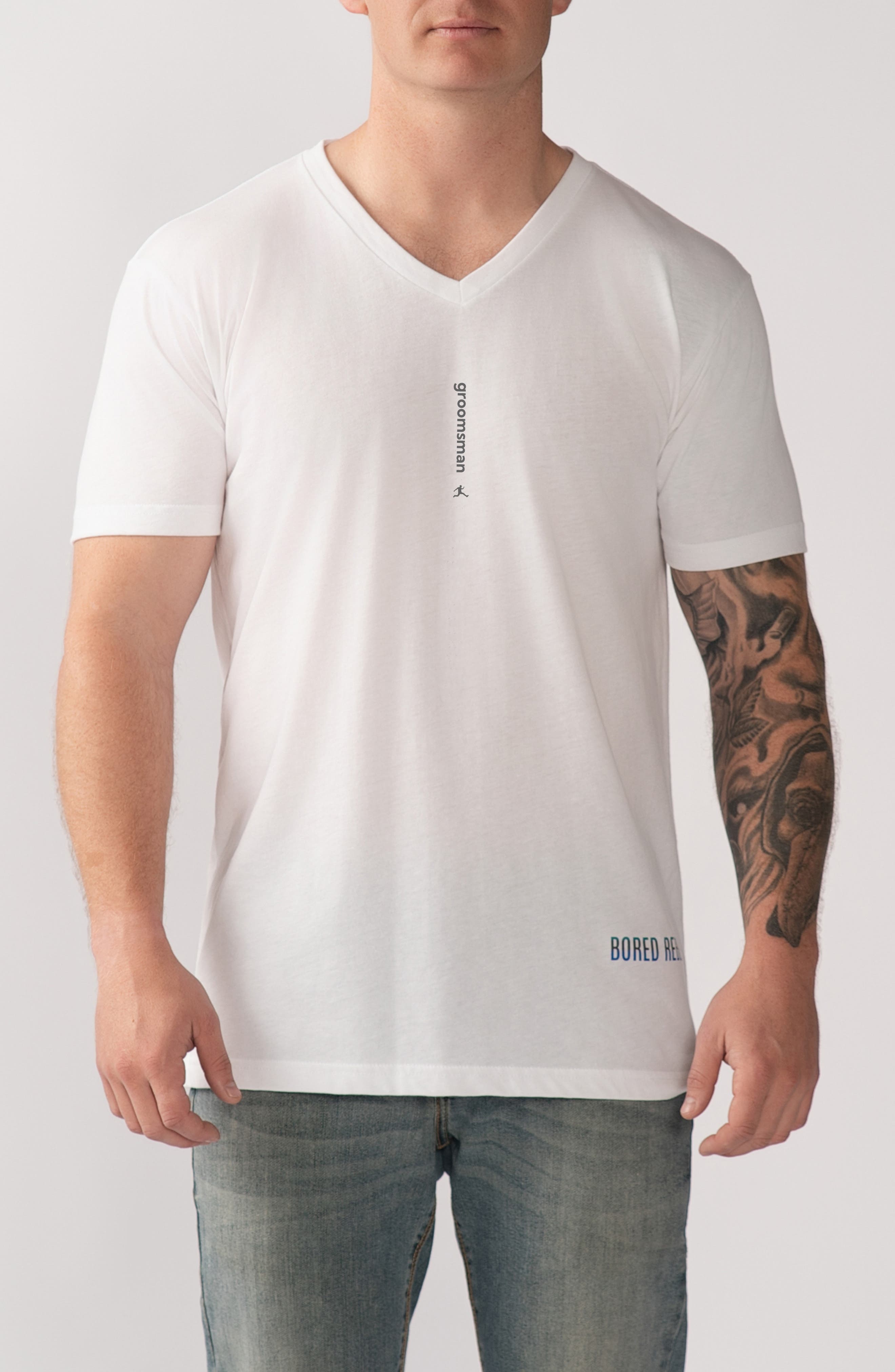 BORED REBEL Groomsman V-Neck Graphic Undershirt in White 