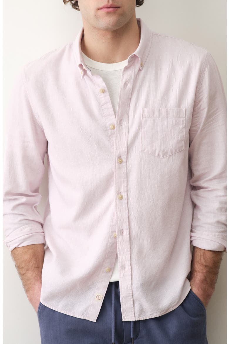 Better-than-Linen Hemp Blend Button-Up Shirt, Main, color, LAVENDER MIST STRIPE