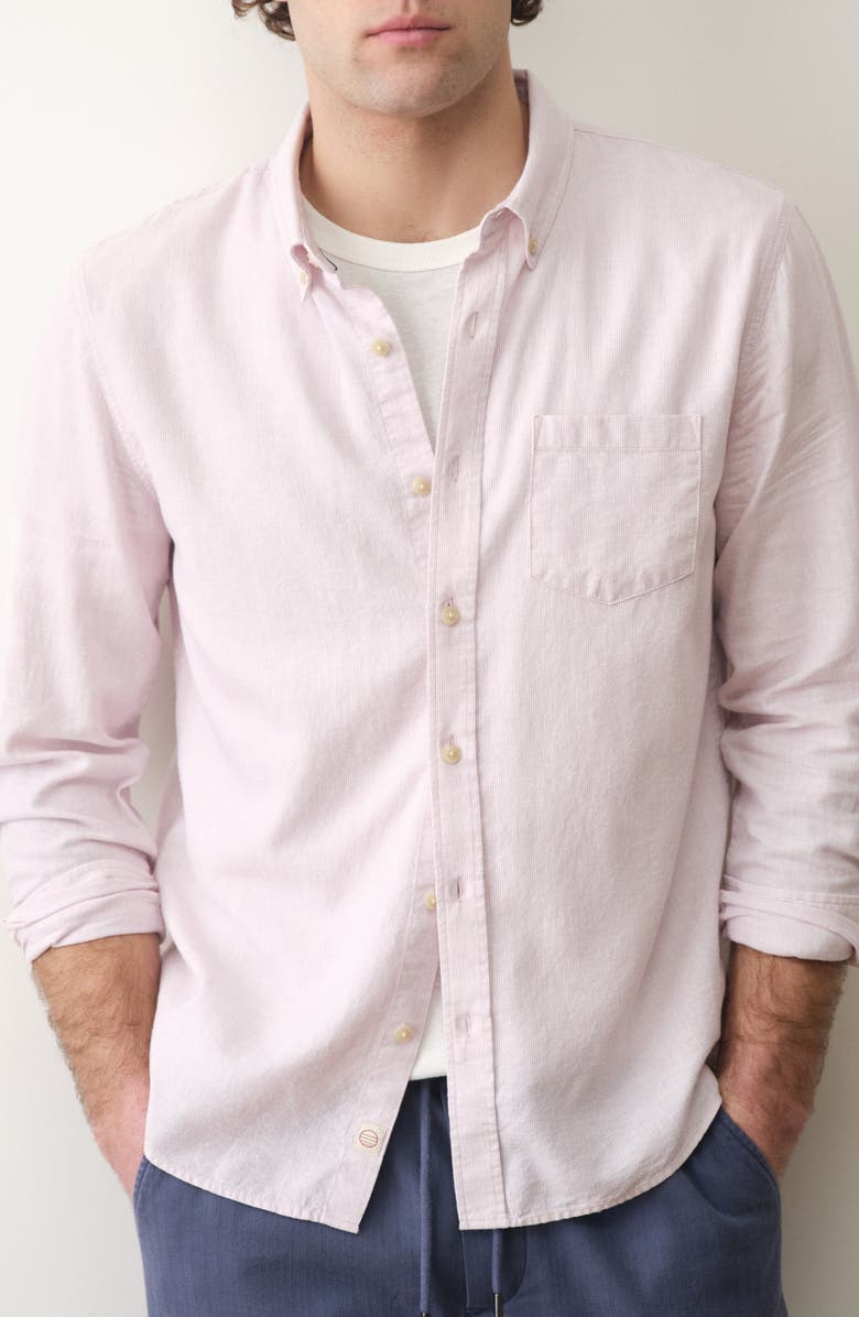 Marine Layer Better-than-Linen Hemp Blend Button-Up Shirt, Main, color, Lavender Mist Stripe