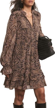 MINT VELVET Long Sleeve Printed Ruffle Mini Dress