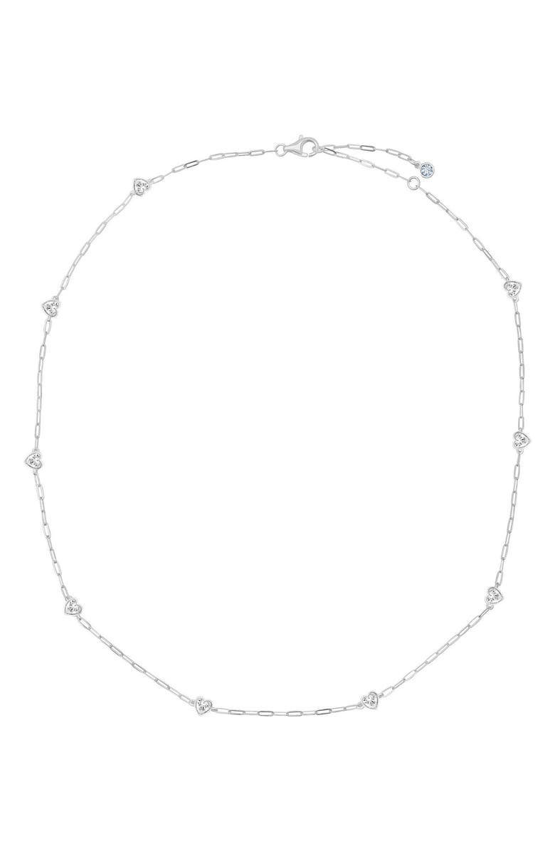 Crislu Valentine Cubic Zirconia Heart Station Necklace, Main, color, Pure Platinum / Clear Stone