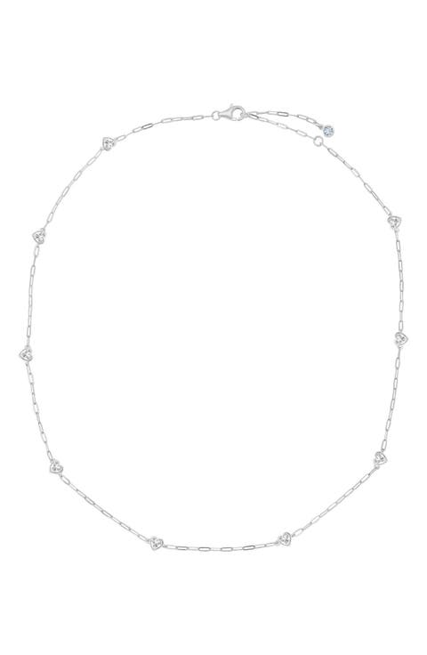 Valentine Cubic Zirconia Heart Station Necklace