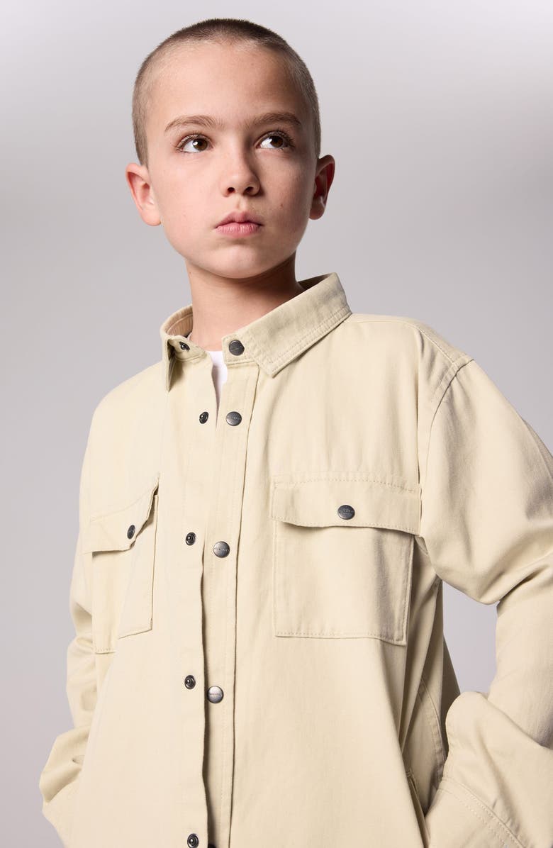 smALLSAINTS by ALLSAINTS Kids' Oversize Ramskull Snap-Up Shirt Jacket & T-Shirt Set, Alternate, color, Neutral