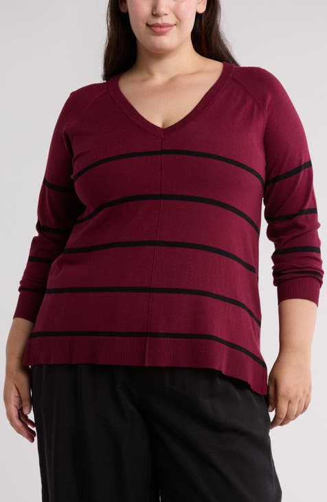 V-Neck Exposed Seam Sweater (Plus)