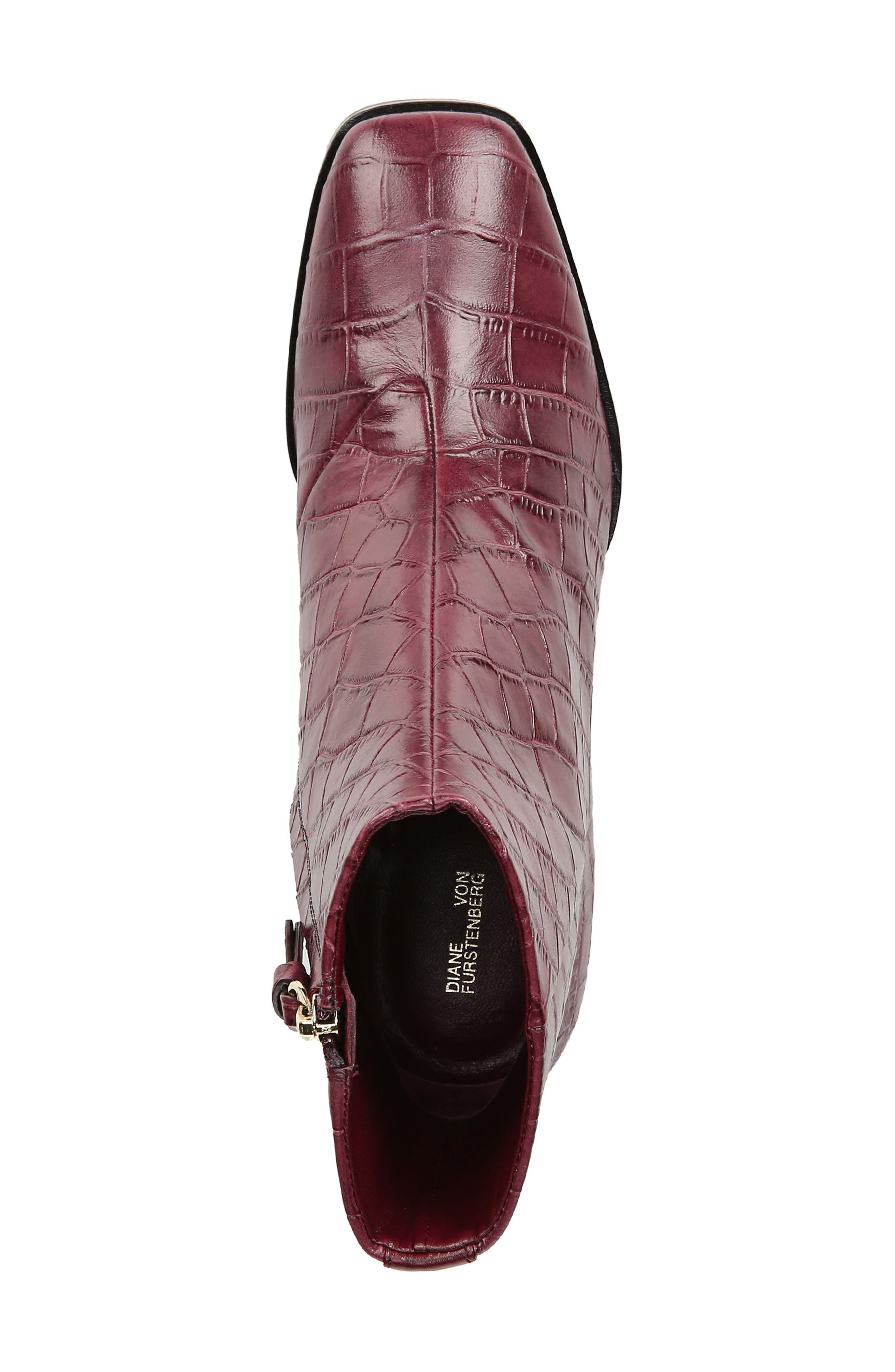 Thelma Croc Embossed Bootie, Alternate, color, BURGUNDY